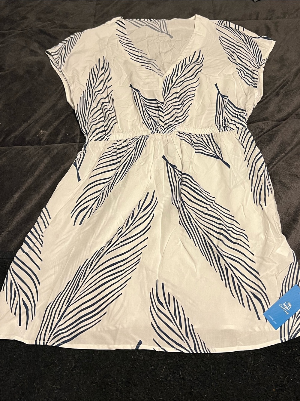 Cupshe White Dress with Navy Leaf Print Sz L
